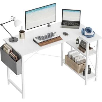 Компьютерный стол, L-образный компьютерный стол со стойкой для хранения, 40-дюймовый угловой стол для домашнего офиса, учебный и письменный стол, компьютерный стол - Изображение 1  