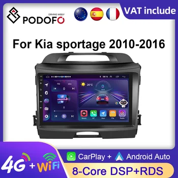 Podofo 2 Din Android Autoradio AI Voice Carplay Для Kia sportage 2010-2016 WIFI GPS 4G Авто Мультимедийный Видеоплеер - Изображение 1  
