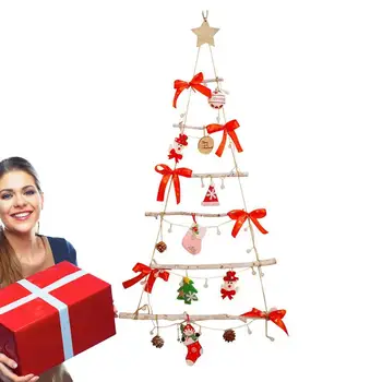  Настенная плоская рождественская елка Деревянная рамка Настенная елка с освещением Рождественская елка Декор в форме елки с Санта-Клаусом и колокольчиками для гостиной - Изображение 1  