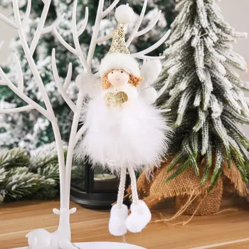 Рождественские украшения для плюшевых кукол с перьями и ангелами 2023 Рождественская елка Подвесной кулон для семьи Украшения для веселой вечеринки Декор двери - Изображение 1  