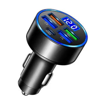 Автомобильный адаптер зарядного устройства Цифровой дисплей Автомобильные аксессуары со светодиодом 66 Вт Быстрая зарядка Зарядное устройство для телефона Защитное зарядное устройство Порт Сейф - Изображение 1  
