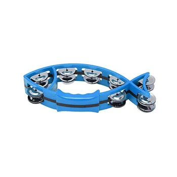 Ручной колокольчик с бубном Ручной колокольчик в форме рыбы ABS Металлические двойные бубны Музыкальный ритм-инструмент для детей (синий) - Изображение 1  