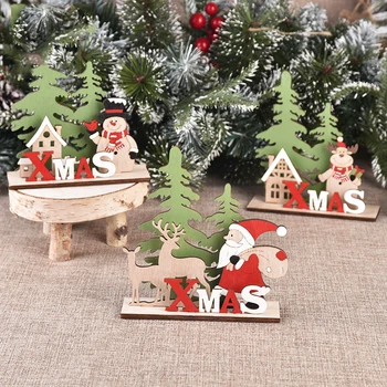 1Set Деревянный Санта-Клаус Снеговик Лось Стоячие украшения Рождественская вечеринка Декор стола Новый год Ремесла DIY Счастливого Рождества - Изображение 1  