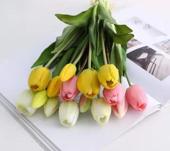 Роскошный силикон Real touch тюльпаны букет декоративный искусственные цветы украшение гостиной flores artificiales - Изображение 1  