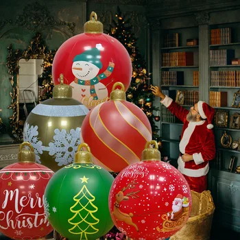 60 см На открытом воздухе Рождественский надувной украшенный шар ПВХ Гигантские большие большие шары Рождественские елочные украшения игрушечный шар без света - Изображение 1  