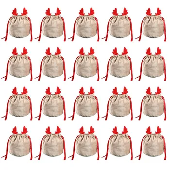 20Pcs Рождественские Конфеты Сумки Рога Сумки Бархат Рисование String Bunny Подарочные упаковочные сумки Украшение для вечеринок Navidad Gift B - Изображение 1  