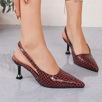 Летние сандалии с острым носком Сексуальная обувь Женщины на средних каблуках Новые тапочки Обувь Насосы 2024 Мода Mujer Stilettos Zapatos Slingback - Изображение 1  