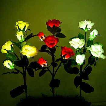 3-5 Головка Светодиодная солнечная симуляция Роза Цветок Солнечные фонари IP65 Сад Двор Газон Ночник Фонарь Ландшафтный Сад Украшение Дома Цветы - Изображение 1  