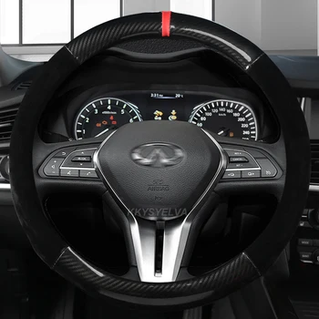 Автомобильный чехол на рулевое колесо из углеродного волокна + кожа для Infiniti FX35 Q50 Q30 ESQ QX50 QX60 QX70 EX JX35 G35 G37 Автомобильные аксессуары - Изображение 1  