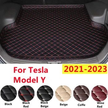 SJ Профессиональный коврик для багажника автомобиля Подходит для Tesla Model Y 2021-2022-2023 XPE Leather Tail Liner Задняя грузовая подушка WaterProof High Side - Изображение 1  