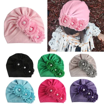  Мягкая повязка на голову для младенцев для девочек Детский цветок Тюрбан Шляпы Повязки на голову для малышей Эластичные шапки для новорожденных Чепчик Детские аксессуары для волос - Изображение 1  