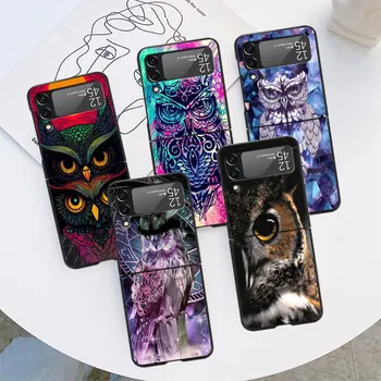 Animal Owl Чехол для Samsung Galaxy Z Flip 3 4 5G Flip4 Flip3 Черный жесткий корпус для телефона для ПК Zflip3 Zflip4 Защитный чехол - Изображение 1  