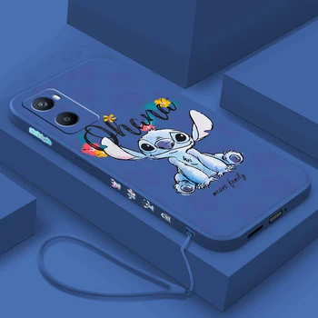 Disney Stitch Цветы для OPPO A98 A96 A94 A93 A77S A76 A74 A73 A72 A57E S A56S Жидкий левый веревочный силиконовый чехол для телефона - Изображение 1  