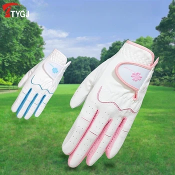 TTYGJ Новые перчатки для гольфа PU+Овчина Сращивание Женские противоскользящие дышащие перчатки для гольфа 1 пара для левой и правой руки - Изображение 1  