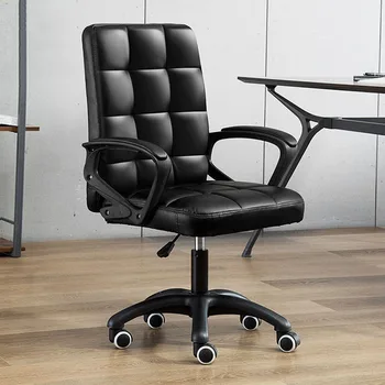 Роскошный дизайнерский офисный стул Черный кожаный эргономичный стул Офисная опора Спинка Поворотная офисная мебель Cadeira De Escritorio - Изображение 1  