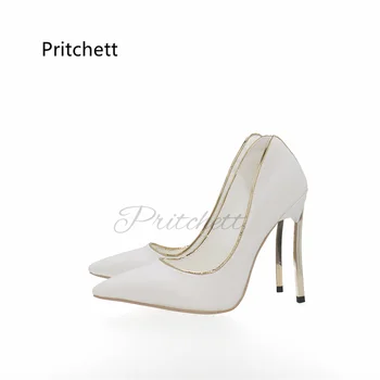 Golden Edge Белая кожаная обувь Высокие каблуки Женщины с острым носком Шпилька Неглубокие женские туфли Вечеринка Офисное платье Свадебная обувь - Изображение 1  