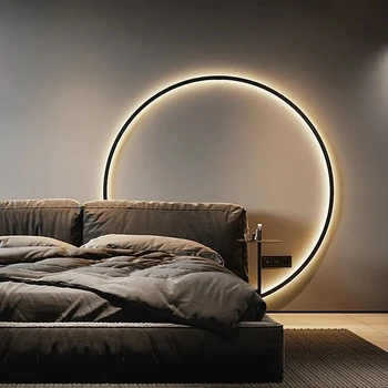 2023 Светодиодные настенные светильники с круглым кольцом, простые круглые фоновые декоративные лампы для спальни, гостиной, домашнего декора - Изображение 1  