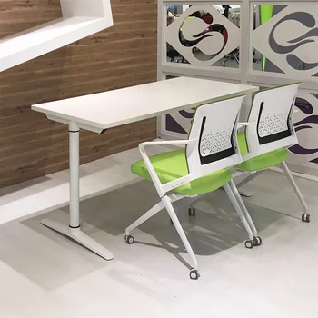 Многофункциональный складной мобильный конференц-стол, простой современный стол с белой полосой, стол для обучения персонала, комбинация стульев - Изображение 1  