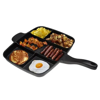  Кухонный горшок 15-дюймовая сковорода с антипригарным покрытием Сковорода 5 в 1 Сковорода-гриль с разделением на сковороду для универсального приготовленного завтрака Pot Fry Oven Meal - Изображение 1  