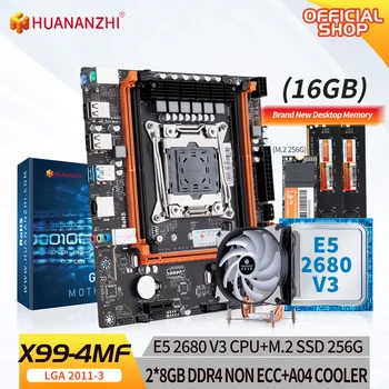 HUANANZHI X99 4MF X99 Комплект материнской платы с XEON E5 2680 v3 с 2*8G DDR4 NON-ECC с M.2 NVME 256G с кулером A04 - Изображение 1  
