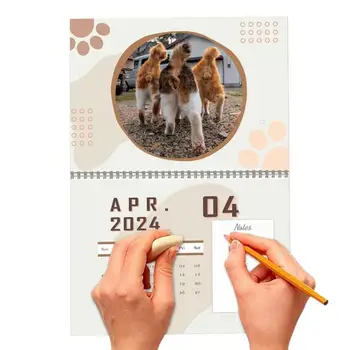 Симпатичный настенный календарь на 2024 год Забавный кошачий календарь с января 2024 г. Декабрь 2024 г. 12 месяцев Ежемесячный настенный календарь Подвесная переворачивающаяся стена - Изображение 1  