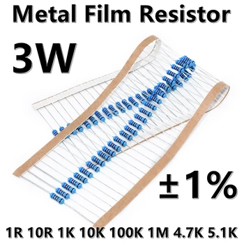 (10 шт.) Металлический пленочный резистор 3 Вт 1% пятицветный кольцевой прецизионный резистор 0R 1R 10R 10K 100K 1M 4.7R 47R 4.7K 5.1K 51K - Изображение 1  