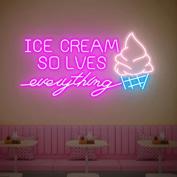 мороженое решает все неоновые вывески на заказ розовые светодиодные вывески мороженое бар настенный декор продуктовый магазин украшение вечеринки светодиодный неоновый свет - Изображение 1  