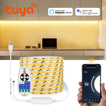 320 светодиодов / м USB 5 В Tuya Smart Wifi COB Светодиодные ленты APP Голосовое управление Светодиодная лента Спальня Стена Кухонный шкаф Декоративная лампа - Изображение 1  