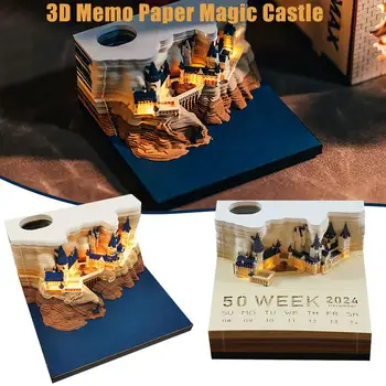 3D Блокнот для заметок, Настольный календарь на 2024 год Блокнот для заметок, 3D Волшебный блокнот Замок Свет с еженедельными аксессуарами Канцелярский календарь E7Q8 - Изображение 1  
