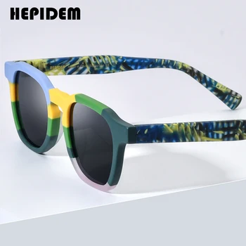 HEPIDEM Матовые поляризованные солнцезащитные очки из ацетата для мужчин 2023 Новые красочные квадратные солнцезащитные очки с модным дизайном UV400 Женские оттенки H9358T - Изображение 1  
