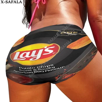 Funny Lays Картофельные чипсы 3D-печать Сексуальные байкерские шорты Женские шорты Мини Тонкие шорты Летние шорты для йоги с высокой талией Спортивные на открытом воздухе-3 - Изображение 1  
