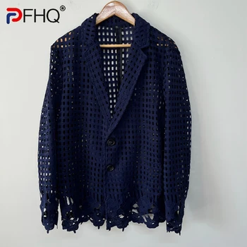 PFHQ Осенние тяжелые выдолбленные дизайнерские пиджаки Модные мужские однотонные перспективные крутые красивые блейзеры для отдыха 21Z1916 - Изображение 1  