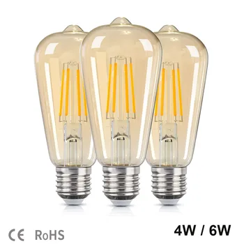  Винтажные светодиодные лампы Эдисона 6 Вт E27 База с регулируемой яркостью ST64 Антикварная люстра Золотая светодиодная потолочная лампа Светильник для гостиной - Изображение 1  