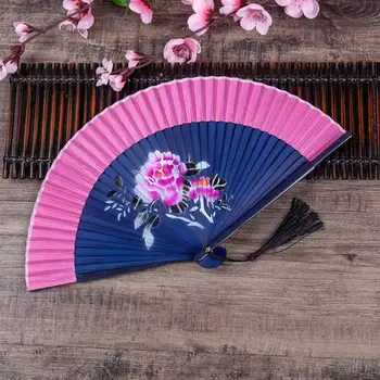 Прочный складной веер в китайском стиле с ручной росписью цветка с кисточкой портативный летний ручной веер для танцев для горячего - Изображение 1  