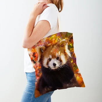 Wild Animal Cute Red Panda Women Canvas Shopping Bag Многоразовая двусторонняя многоразовая сумка для девочек Lady Travel Shoulder Tote - Изображение 1  