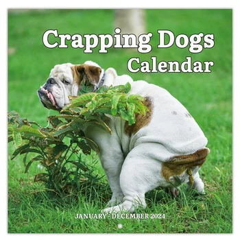 2024 Настенный календарь - Календарь на 2024 год, январь 2024 - декабрь 2024, 12 Ежемесячный календарь какающих собак на 2024 год, Забавные подарки - Изображение 1  