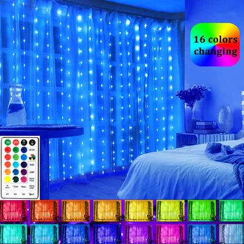 300 Светодиодный оконный занавес Fairy Lights RGB Изменение цвета ПВХ Fairy Light с дистанционным питанием от USB Огни-сосульки для свадебного декора - Изображение 1  