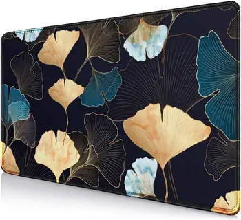 Большой игровой коврик для мыши 35,4x15,7 дюйма Big Golden Line Floral Mouse Pad XL Computer Mousepad - Темные разноцветные листья гинкго - Изображение 1  