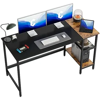 CubiCubi Компьютерный стол для домашнего офиса, 55-дюймовый небольшой письменный стол для учебы с полками для хранения, современный простой стол для ПК - Изображение 1  