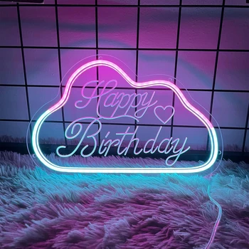 С днем рождения неоновая вывеска 30 * 19 см световой знак для украшения вечеринки по случаю дня рождения USB Cloud Kids Gift с поддержкой переключателя на заказ - Изображение 1  