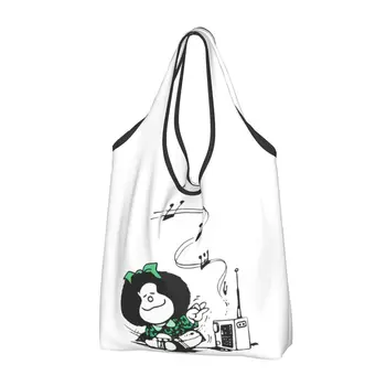 Mafalda Music Многоразовые сумки для покупок Складные 50 фунтов Грузоподъемность Quino Argentina Мультяшная сумка Экологичный Легкий - Изображение 1  
