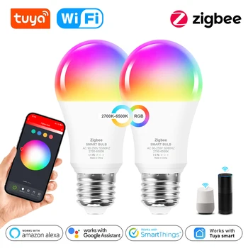 Tuya Wifi E27 Светодиодная лампа RGB CW WW Zigbee Светодиодная лампочка работает с Alexa Amazon Google Home SmartThings для украшения умной жизни - Изображение 1  