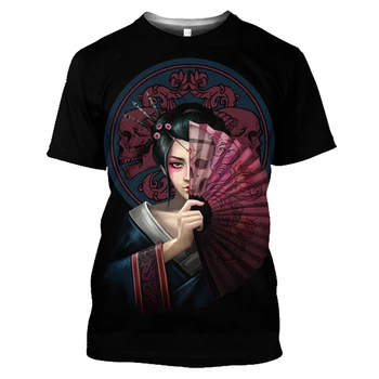 Japan Geisha Мужская футболка Аниме Хлопок Аниме Рубашка с коротким рукавом О-образный вырез Оверсайз Harajuku Streetwear Мужская одежда Топы - Изображение 1  