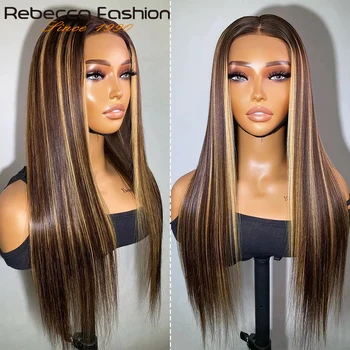 P4-27 Highlight Blonde Brown Straight Lace Front Human Hair Wigs Предварительно выщипанные прозрачные кружевные бразильские прямые парики из натуральных волос - Изображение 1  