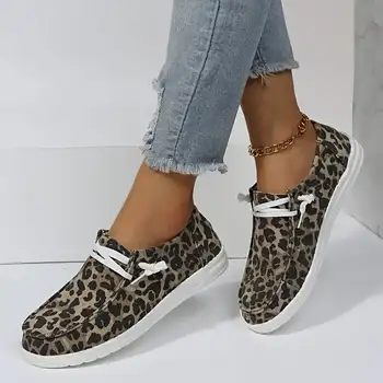 Женские легкие туфли на шнуровке с леопардовым принтом, минималистичные низкие кроссовки, женская обувь - Изображение 1  