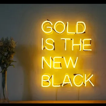 Неоновая вывеска для золота - это новая черная неоновая вывеска из настоящего стекла для спальни, гаража, бара, человека, пещерной комнаты, домашнего декора, персонализированного ручного труда - Изображение 1  