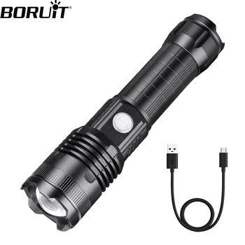 BORUiT P50 Мощный светодиодный фонарик USB Перезаряжаемый Масштабируемый фонарик Молоток безопасности Водонепроницаемый Кемпинг Тактический аварийный фонарь - Изображение 1  