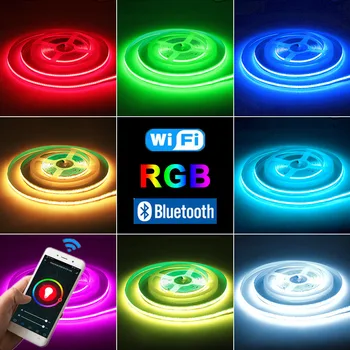 Tuya WIFI Cob RGB светодиодная лента 24 В 840 светодиодов / м Умный Bluetooth Пульт дистанционного управления с регулируемой яркостью RGB Светодиодная лента Цвета Раздевал комнату Декор Освещение - Изображение 1  