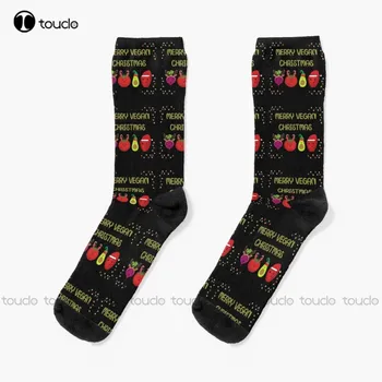  Счастливого Веганского Рождества Кавайные носки Носки для тренировок Мужчины Персонализированные Пользовательские Носки Унисекс Взрослый Подросток Молодежь Носки 360° Цифровая печать Подарок - Изображение 1  