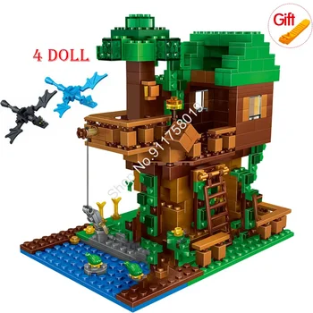 Bandai Tree House Набор небольших строительных блоков с фигурками Стива Совместимость My World Minecraftinglys Наборы Игрушки для детей - Изображение 1  
